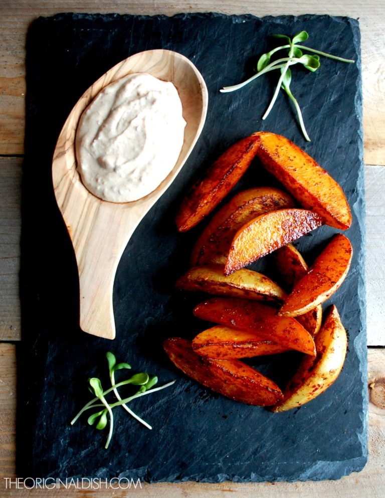 Paprika Seared Potato Wedges with Olive Tapenade & Date Sour Cream ...