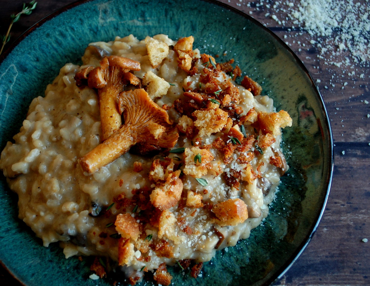 Mushroom Marsala Risotto with Brown Butter Chanterelles & Fried