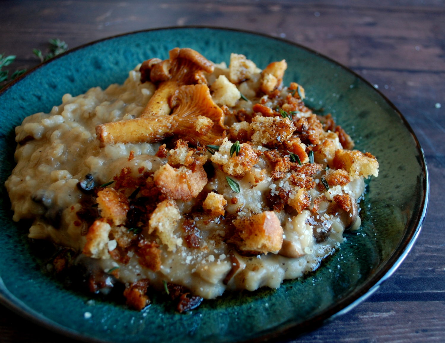 Mushroom Marsala Risotto with Brown Butter Chanterelles & Fried