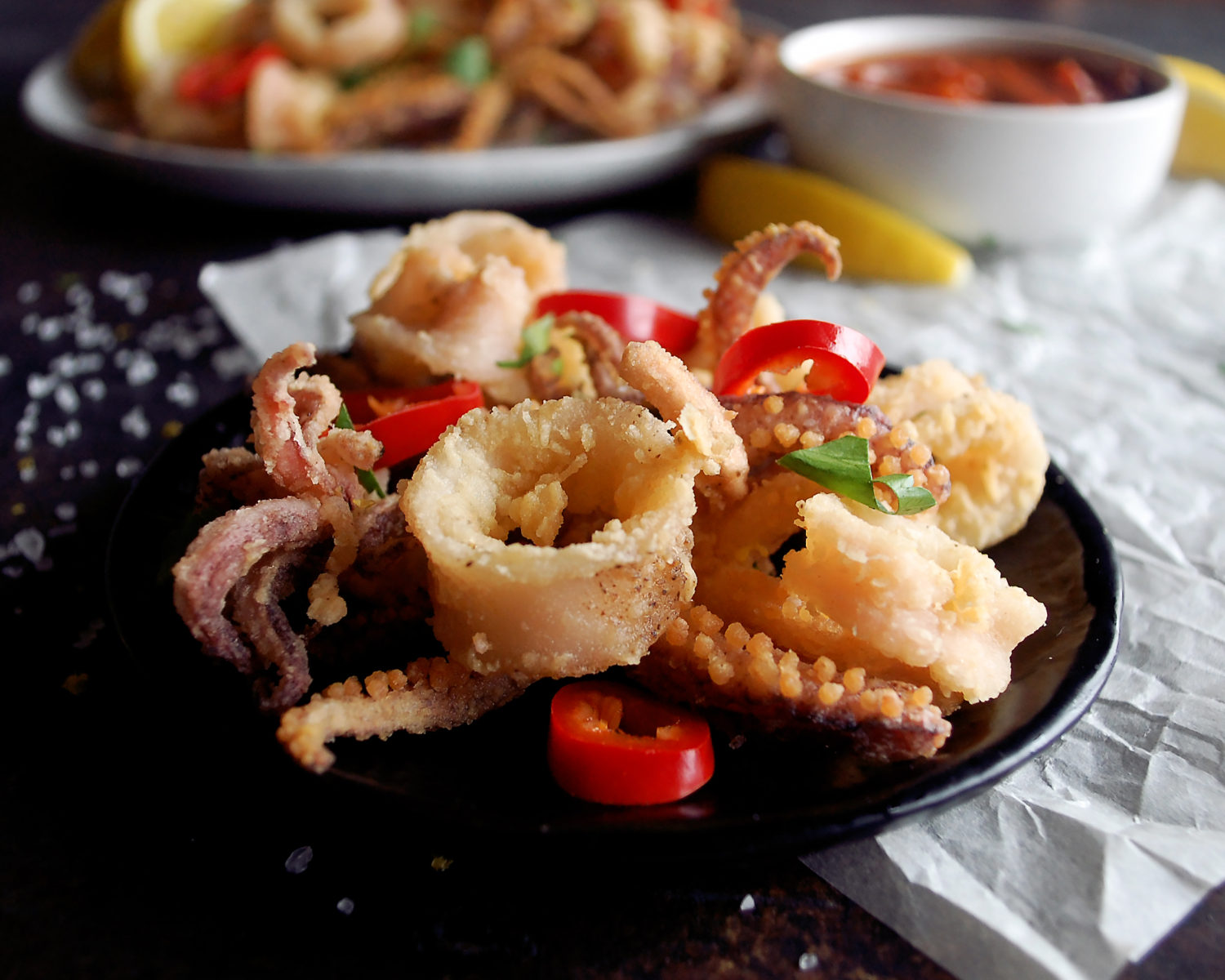 Fried Calamari with Pickled Red Fresno Chili Peppers - The Original Dish