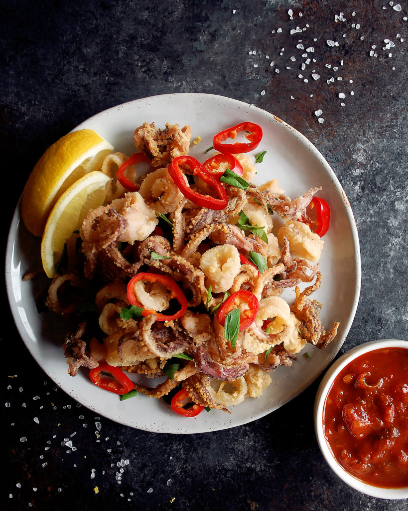 Fried Calamari with Pickled Red Fresno Chili Peppers - The Original Dish
