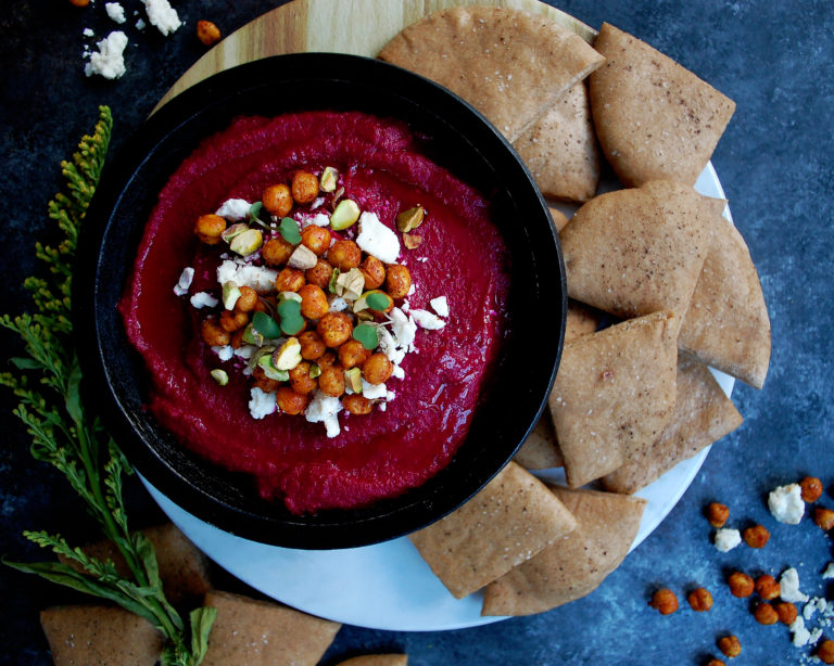 Roasted Beet Hummus with Homemade Pita Chips The Original Dish