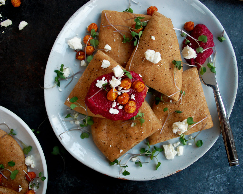 Roasted Beet Hummus with Homemade Pita Chips