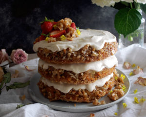 Coconut Carrot Praline Cake with Cream Cheese Frosting