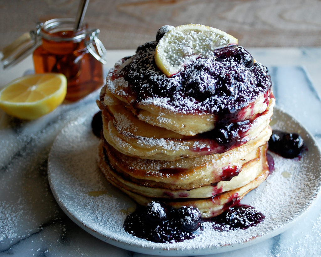 Lemon Ricotta Pancakes with Blueberry Syrup - The Original Dish
