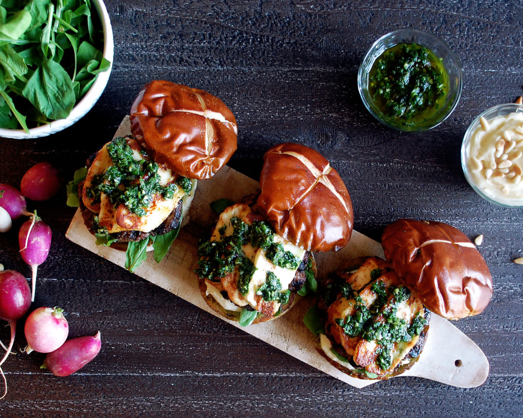 Halloumi Burgers with Grilled Ramp Chimichurri