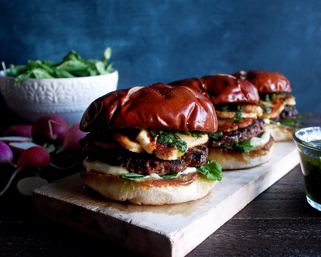 Halloumi Burgers with Grilled Ramp Chimichurri