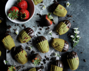 Chocolate Strawberry Matcha Madeleines