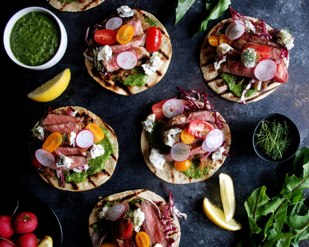 Steak Tacos with Arugula Pesto