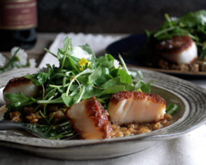 Sunflower Seed Risotto with Seared Scallops