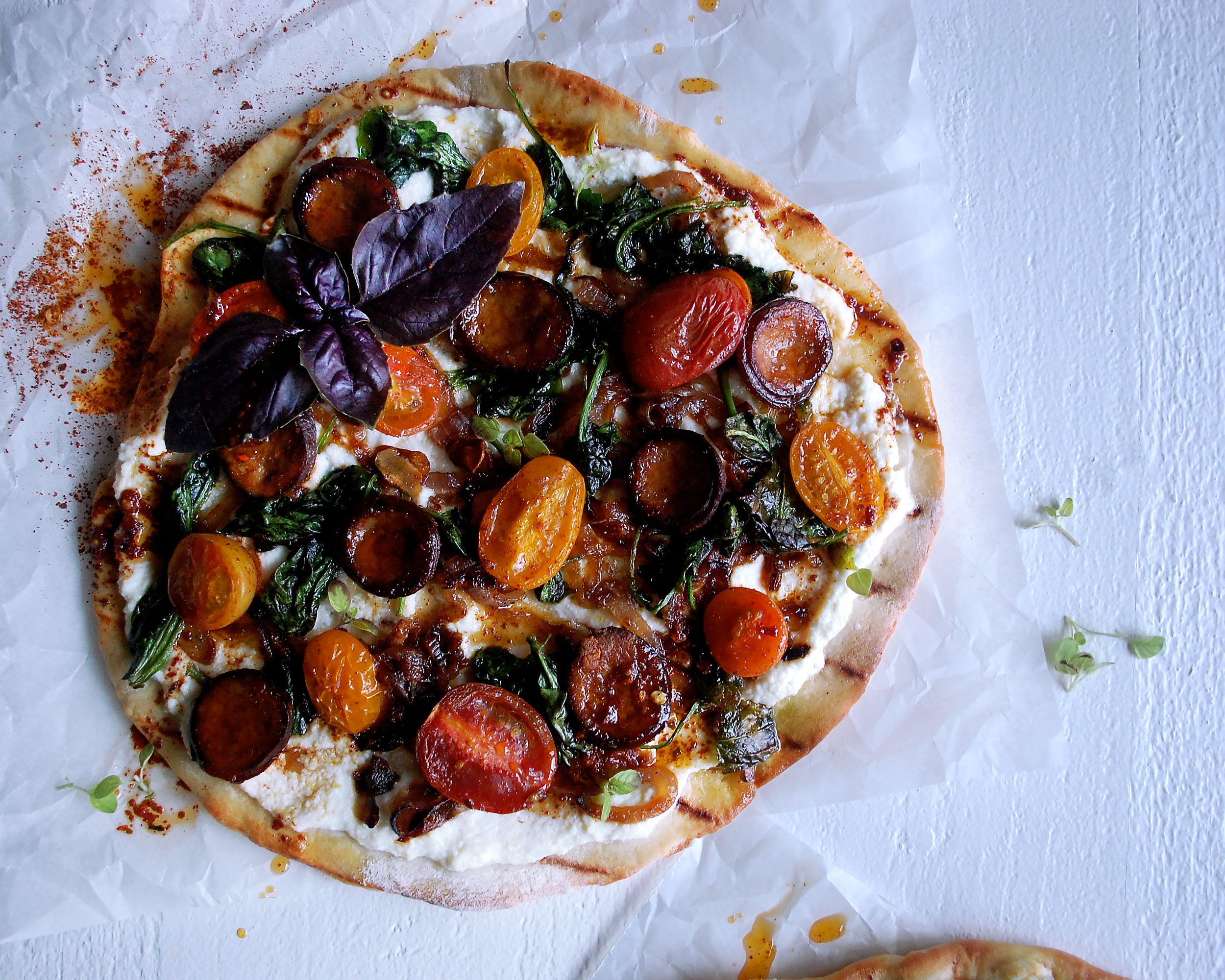 Spicy Chorizo Pizza with Caramelized Onions, Goat Cheese