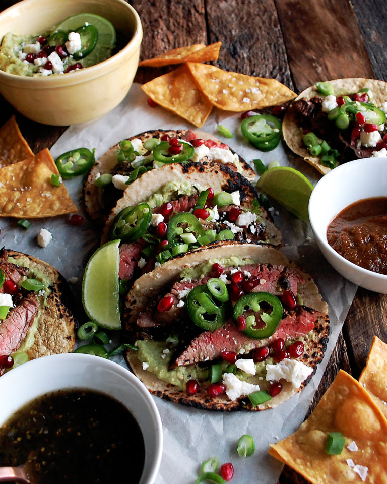 Citrus Marinated Steak Tacos with Homemade Tortilla Chips & Guacamole The Original Dish