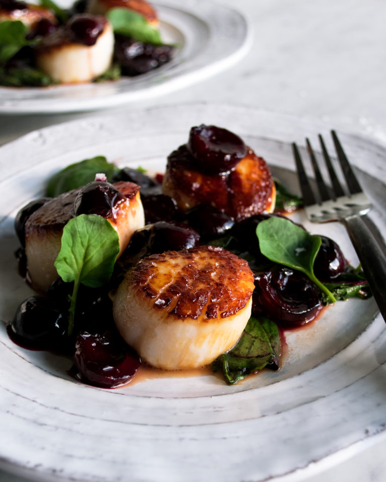 Scallops with Cherries & Wilted Greens The Original Dish