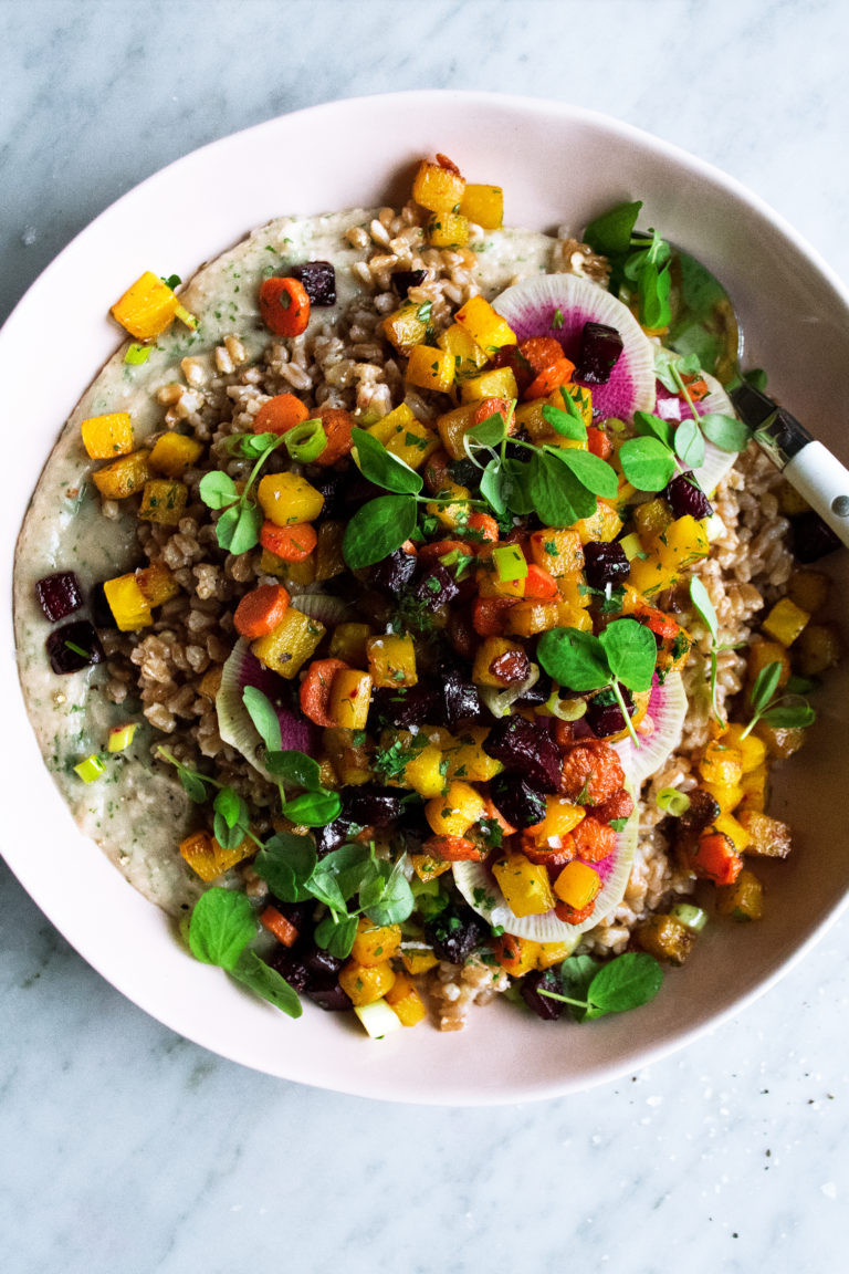 Herbed White Bean Hummus with Farro & Vegetables The Original Dish