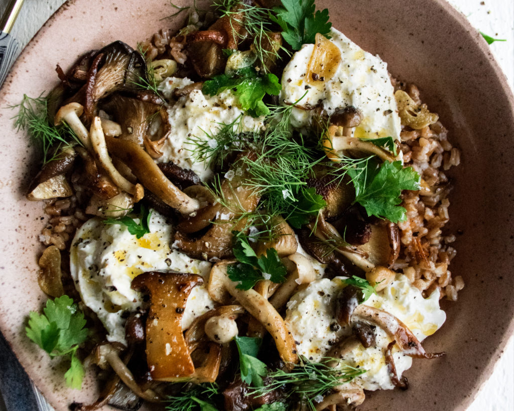 Brown Butter Farro with Mushrooms