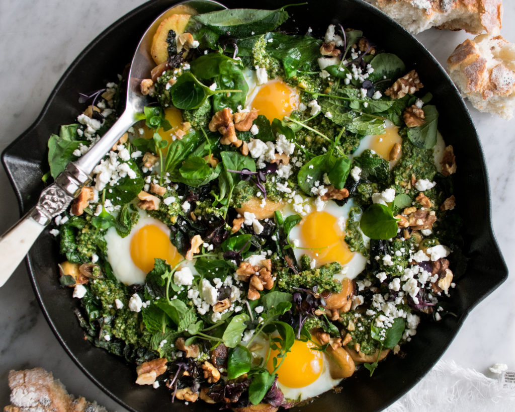 Baked Eggs with Walnut Pesto