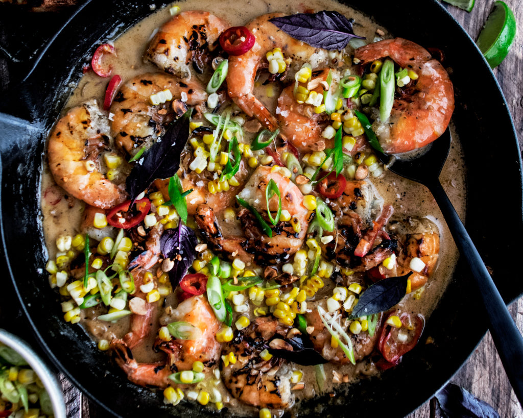 Grilled Shrimp with Spicy Coconut Broth
