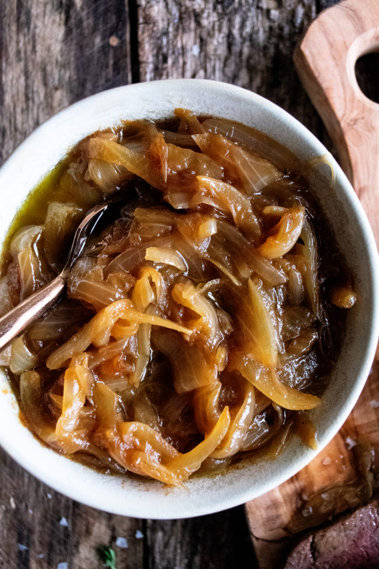 Roasted Beef Tenderloin with French Onions & Horseradish Sauce The