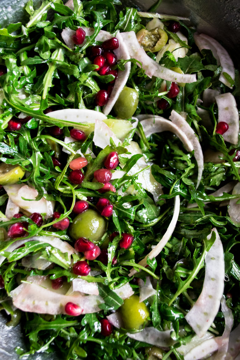 Arugula Salad with Harissa Chickpeas & Pomegranate Vinaigrette - The ...