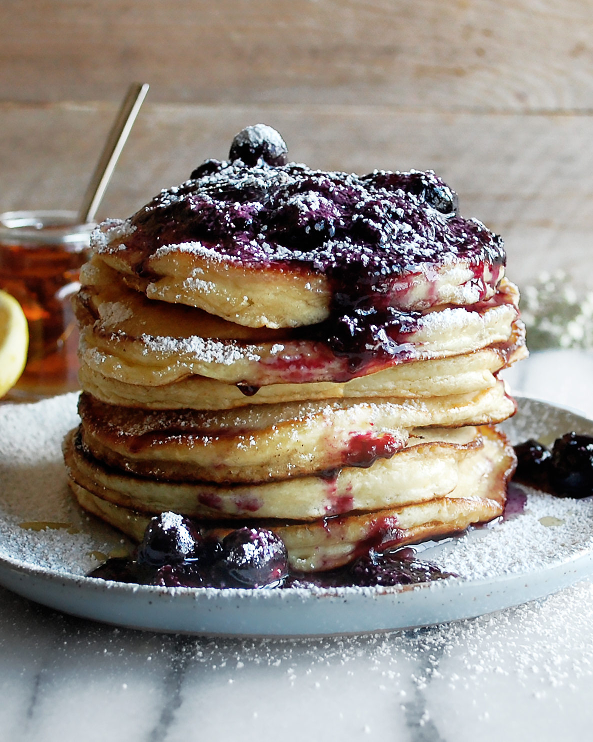 Lemon Ricotta Pancakes with Blueberry Syrup - The Original Dish