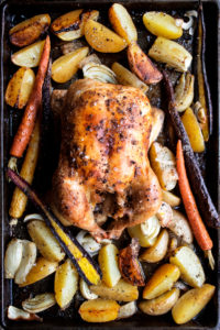 roast chicken and vegetables on sheet pan
