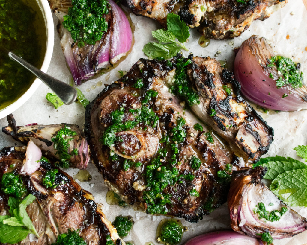 Grilled Lamb Chops with Mint Chimichurri