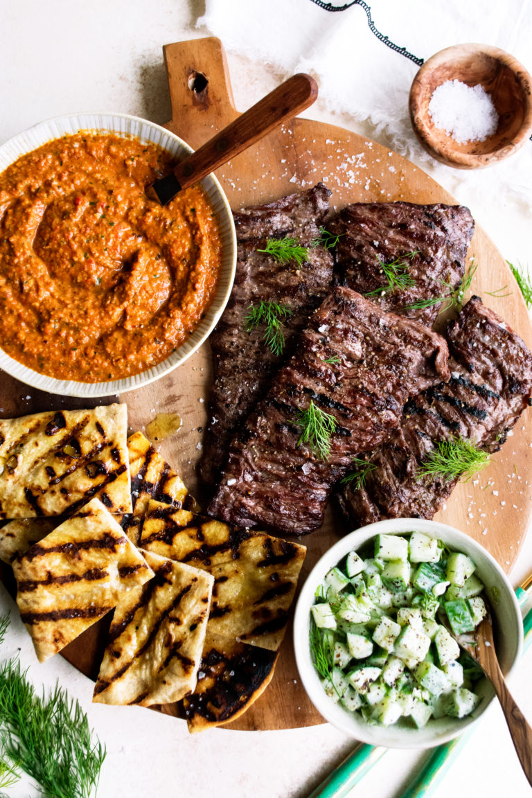 Skirt Steak with Romesco & YogurtMarinated Cucumbers The Original Dish