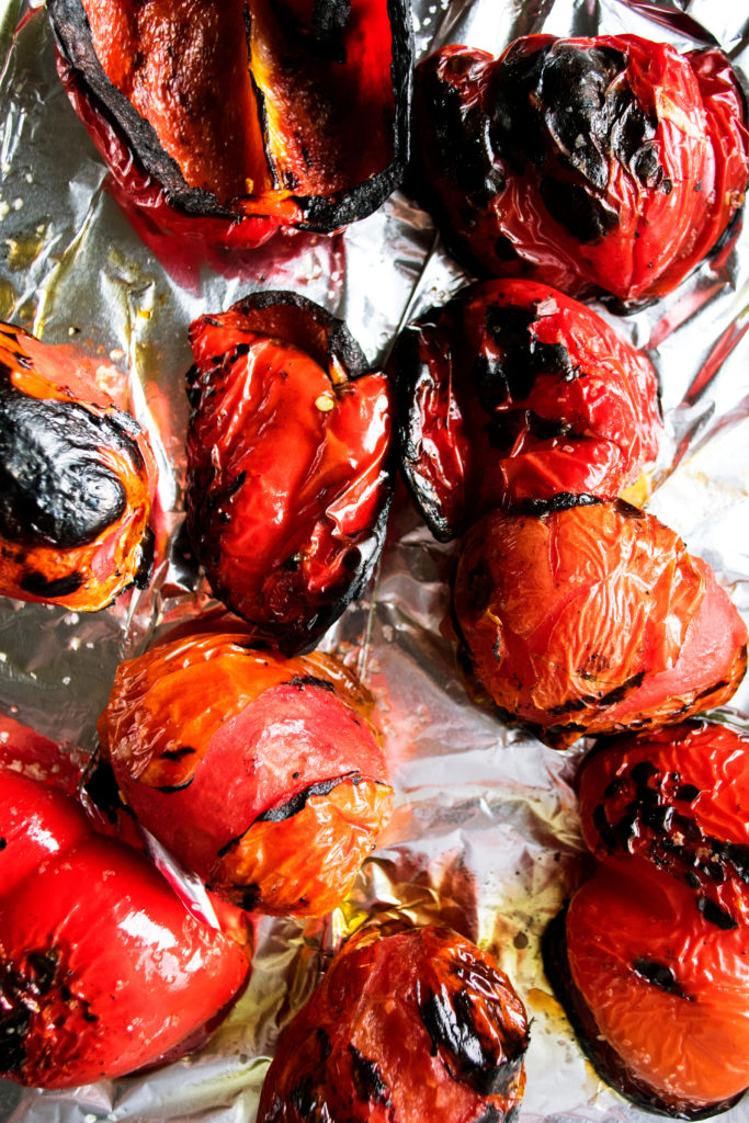 charred peppers and tomatoes