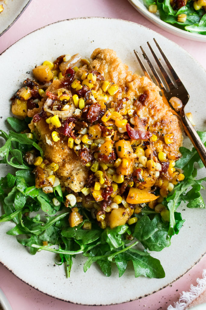 Breaded Pork Chops with Caramelized Corn