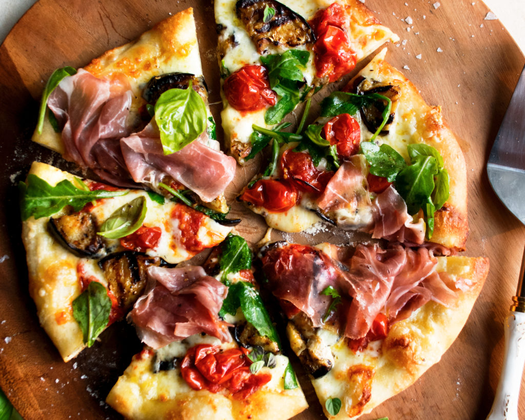 Grilled Pizza with Eggplant & Prosciutto