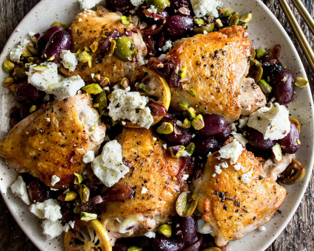 Pan-Roasted Chicken with Grapes & Olives