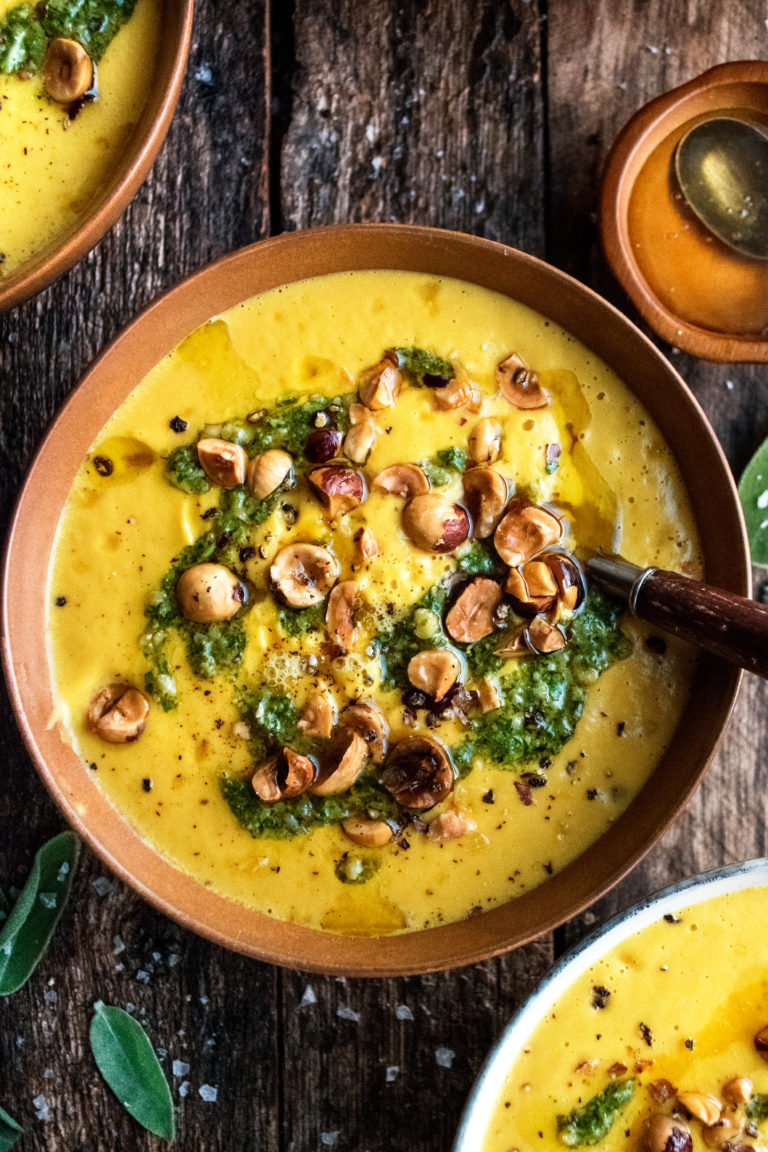 Roasted Pumpkin Soup with Hazelnut Sage Pesto The Original Dish