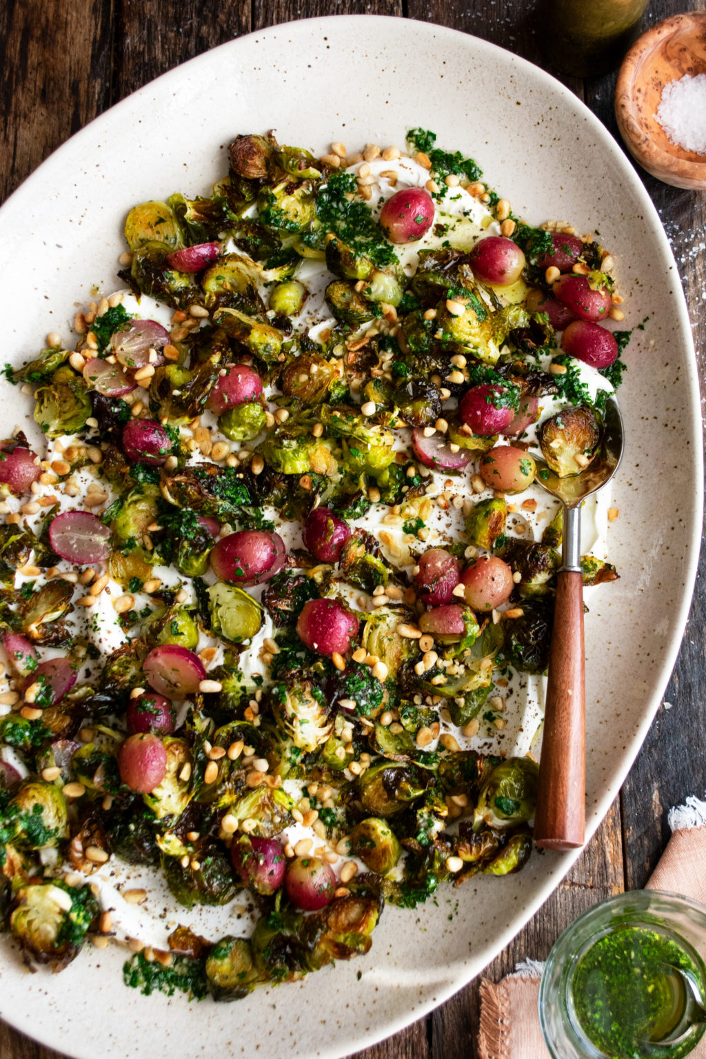 Crispy Brussels Sprouts with Grapes & Parsley Vinaigrette The