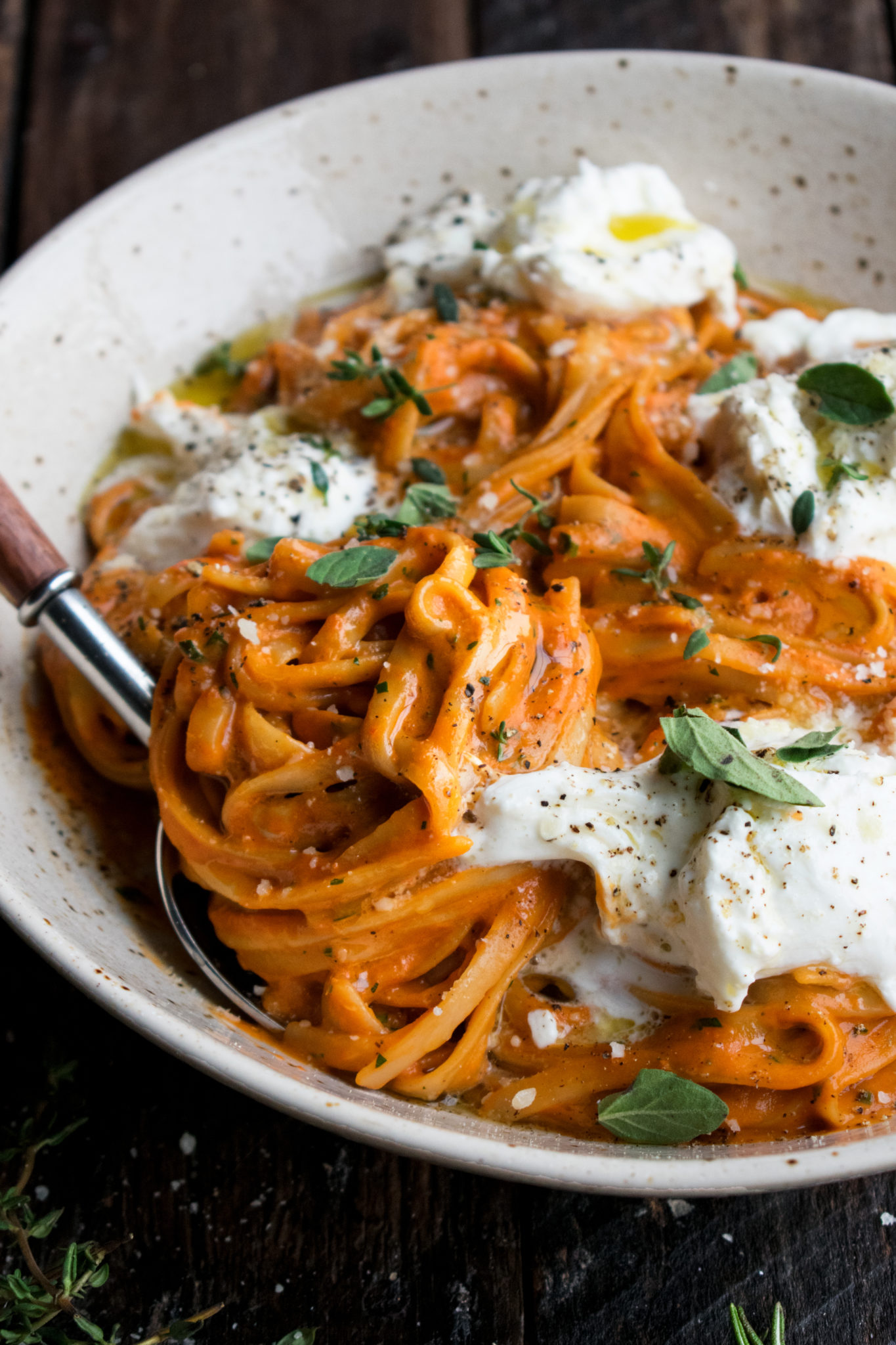 Creamy Red Pepper Pasta with Burrata & Herbs The Original Dish