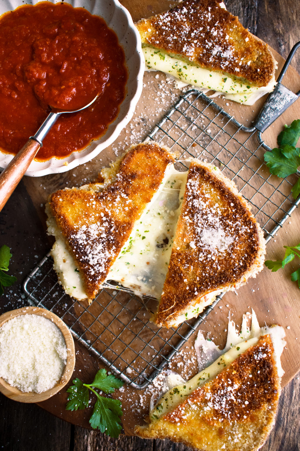 Fried Mozzarella Sandwiches on Herby Garlic Bread - The Original Dish