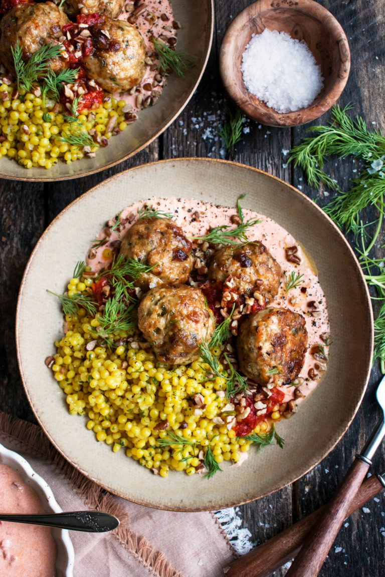 Harissa Baked Chicken Meatballs with Couscous & Yogurt The Original Dish
