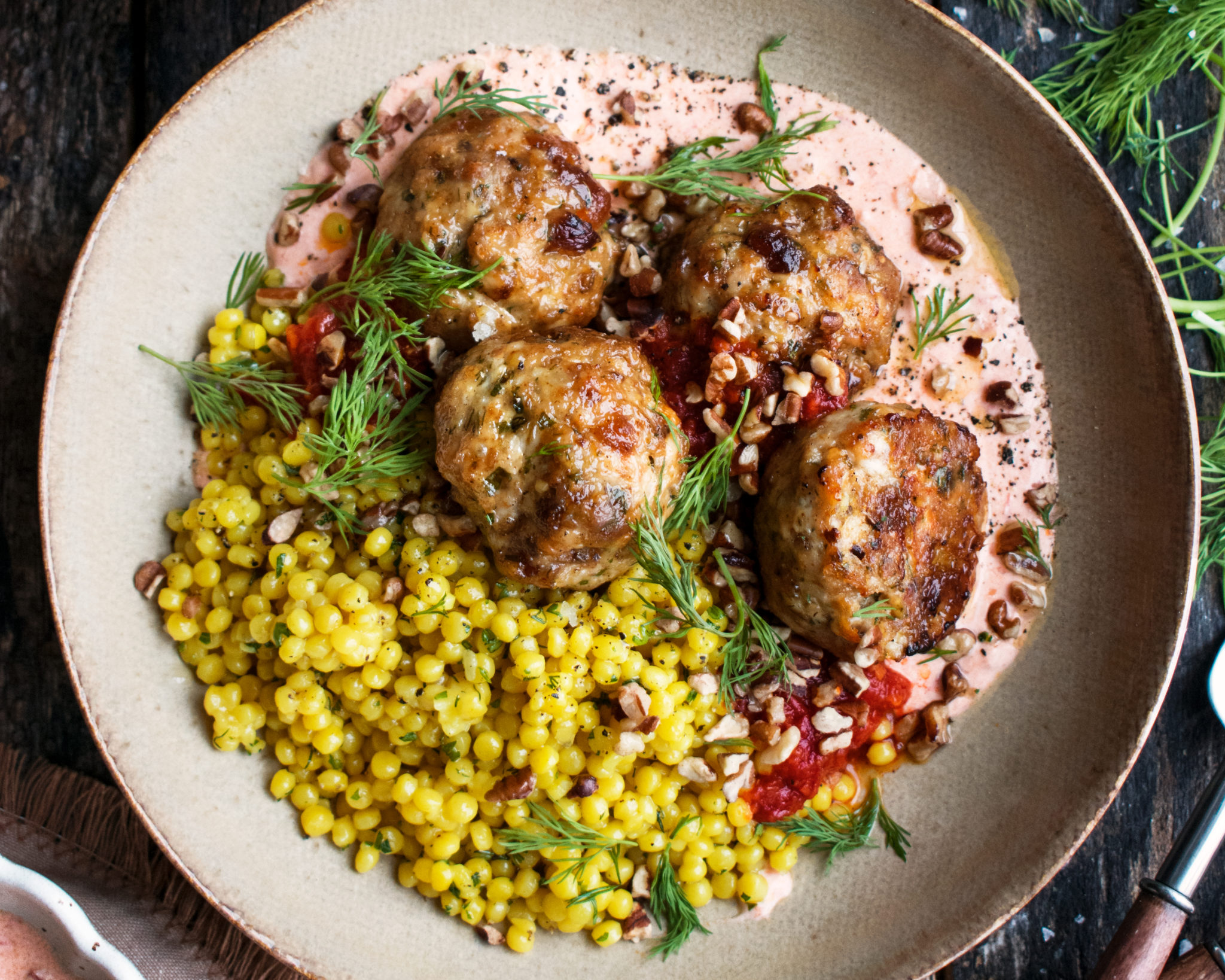 Harissa Baked Chicken Meatballs with Couscous & Yogurt The Original Dish