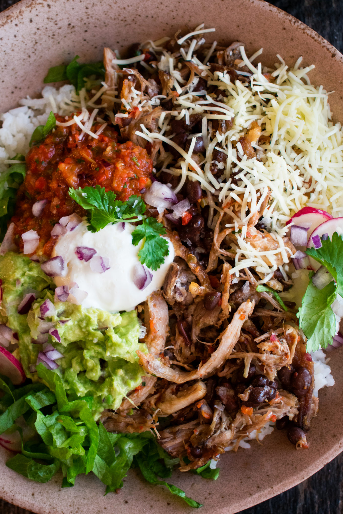 Carnitas Burrito Bowl With Red Pepper Salsa The Original Dish Carnitas Burrito Bowl With Red Pepper Salsa The Original Dish