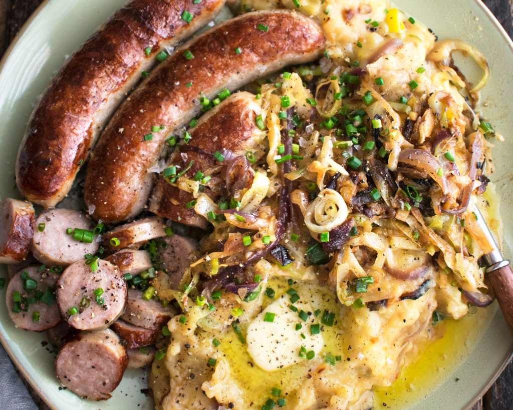 Irish Bangers and Colcannon Mash