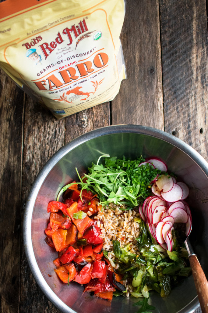 farro salad ingredients and bob's red mill package