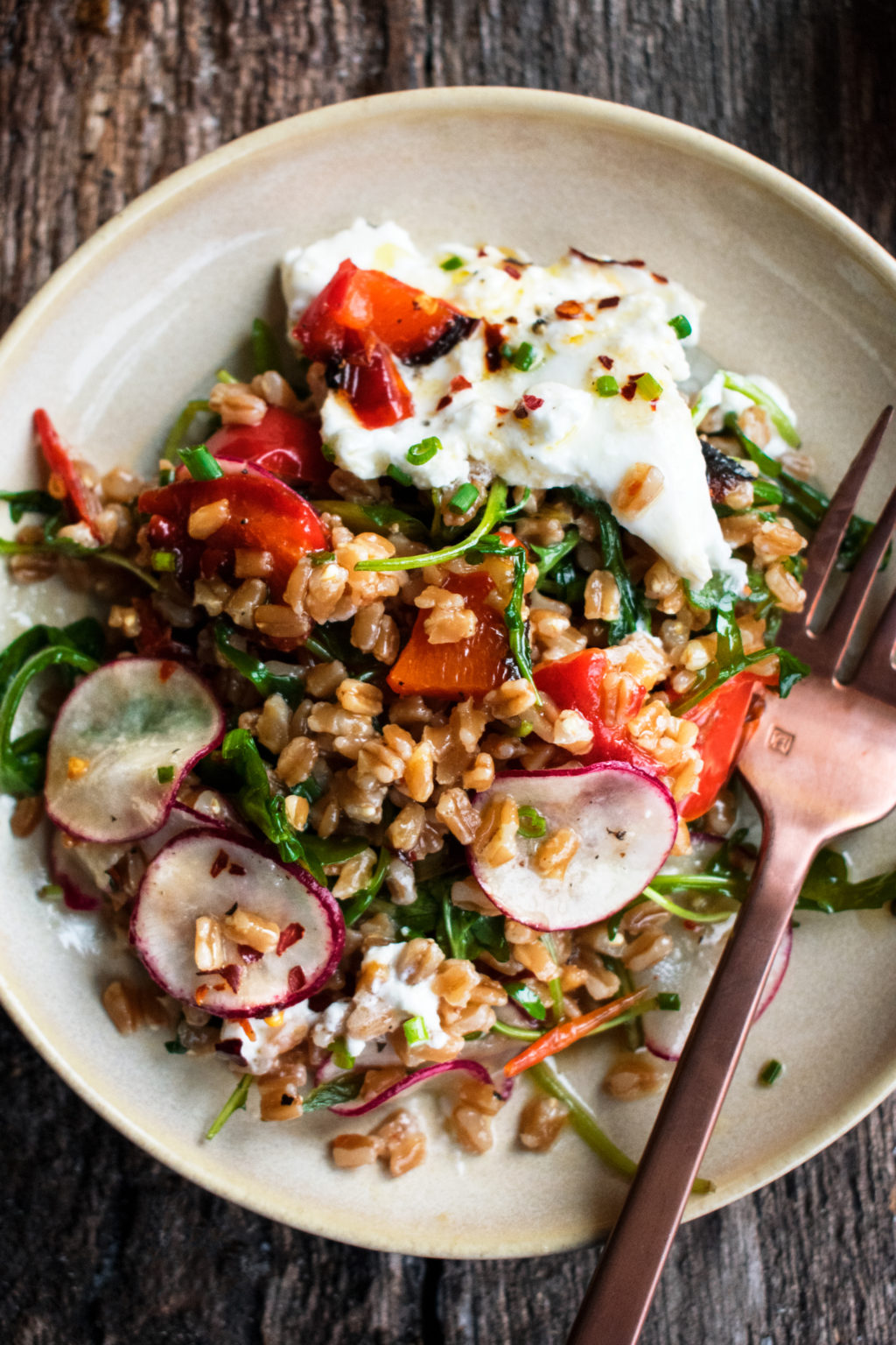 Warm Farro Salad with Burrata & Hot Honey Vinaigrette The Original Dish