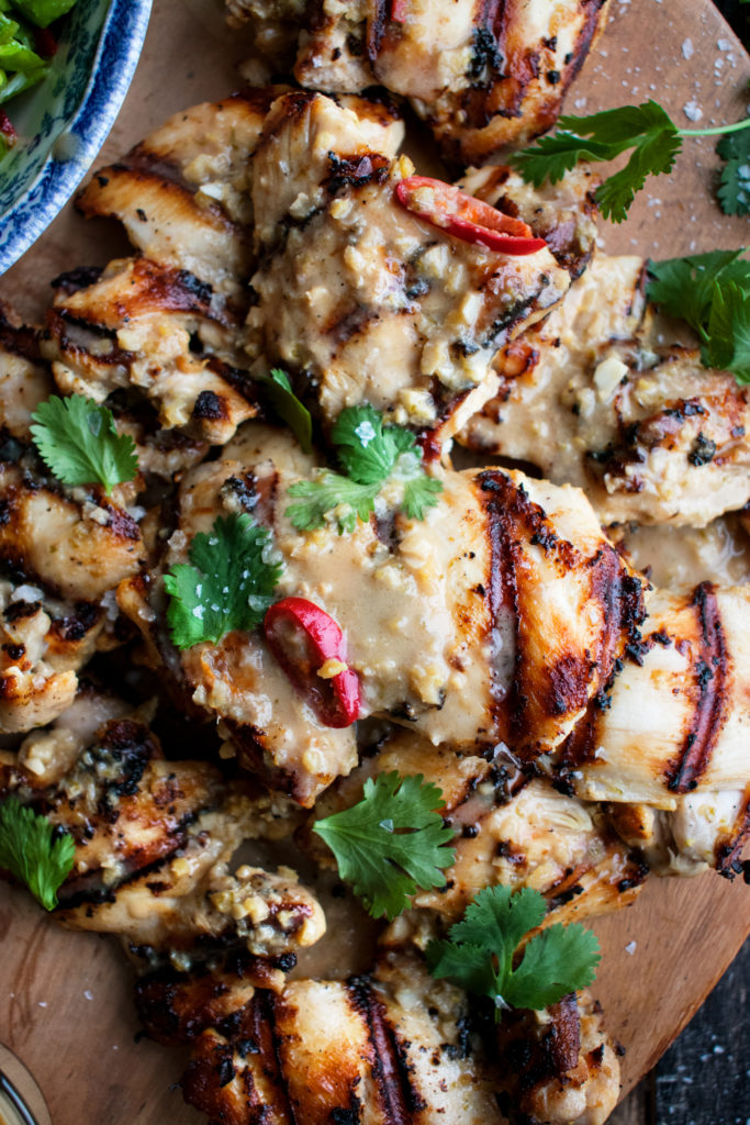 Grilled Coconut Chicken with Snap Pea Salad