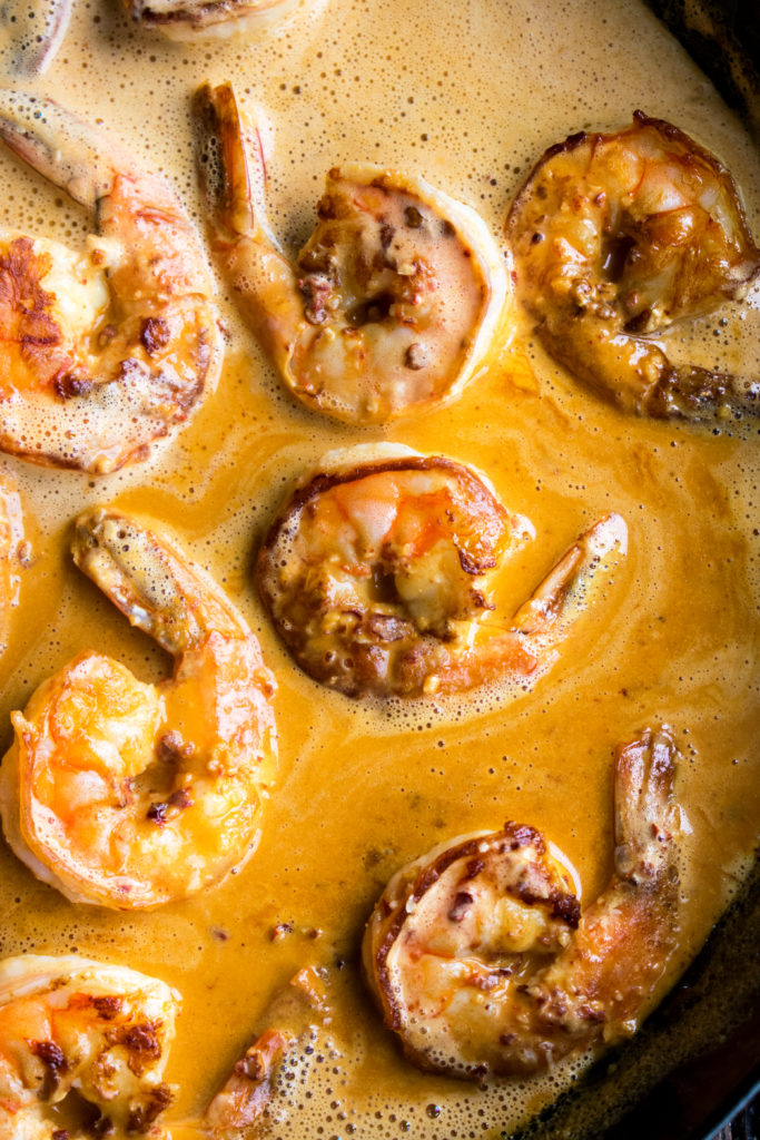 shrimp and chipotle sauce in skillet