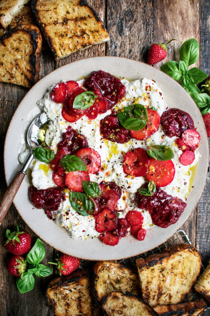 Burrata With Balsamic Cherries And Basil - Summer Appetizers