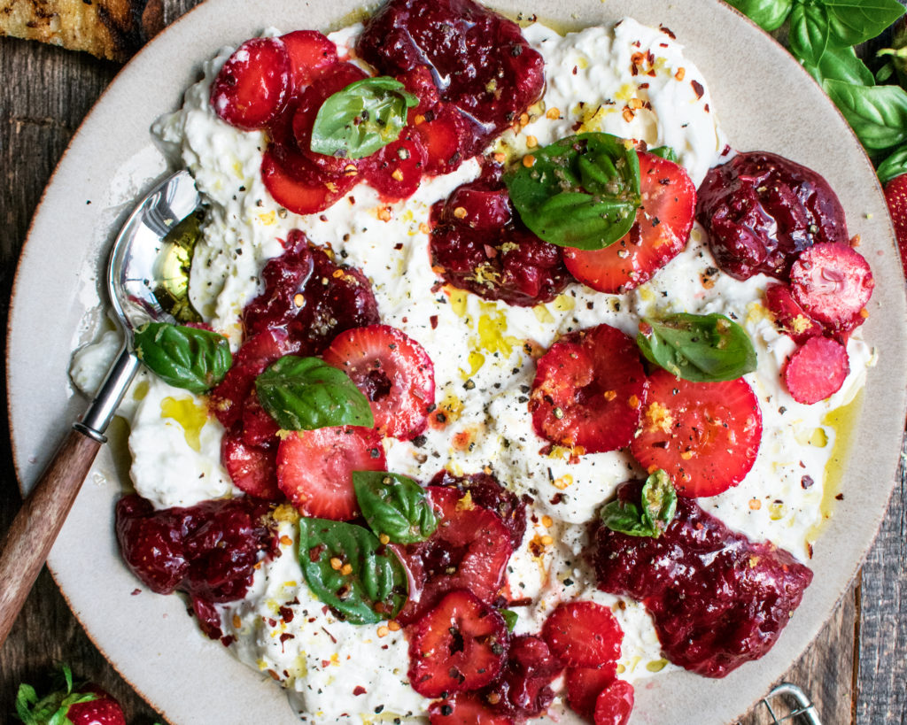 Burrata with Balsamic Strawberries & Basil