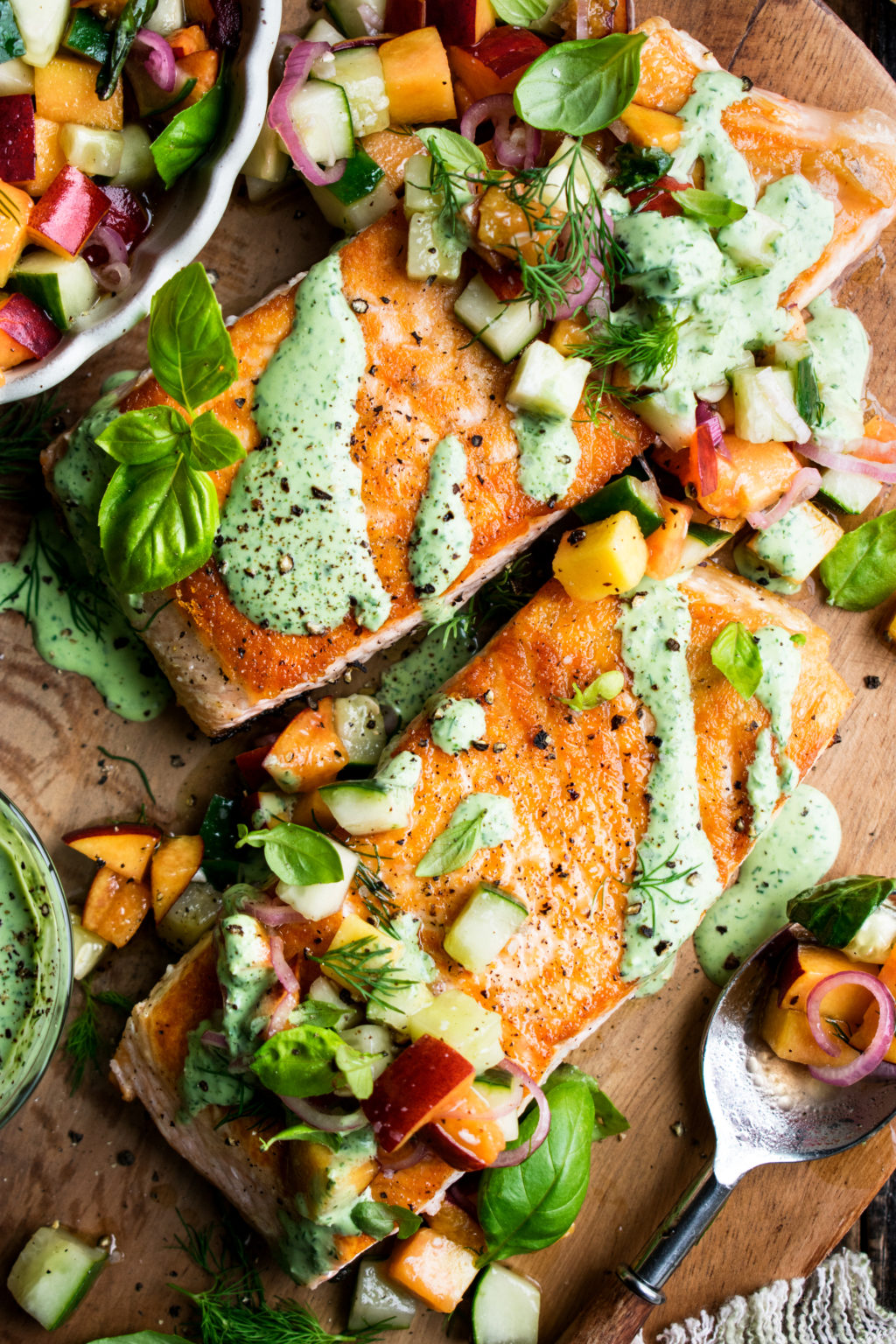 Green Goddess Salmon with Peach Salad The Original Dish