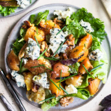 Peach and Little Gems Salad, with Grapes, Walnuts and Blue Cheese Dressing
