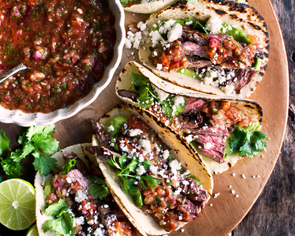 Skirt Steak Tacos with Charred Tomato Salsa