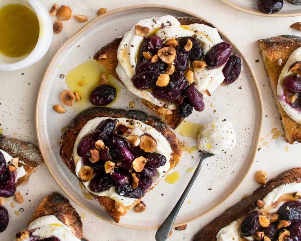 Roasted Grape Toast with Whipped Ricotta