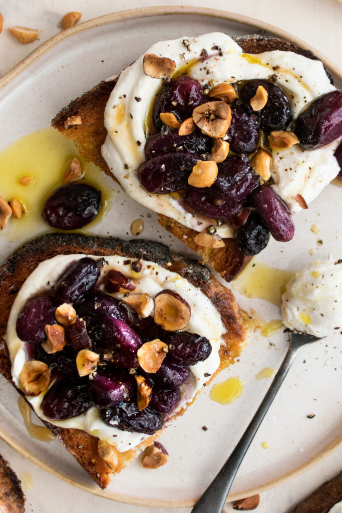 Roasted Grape Toast with Whipped Ricotta